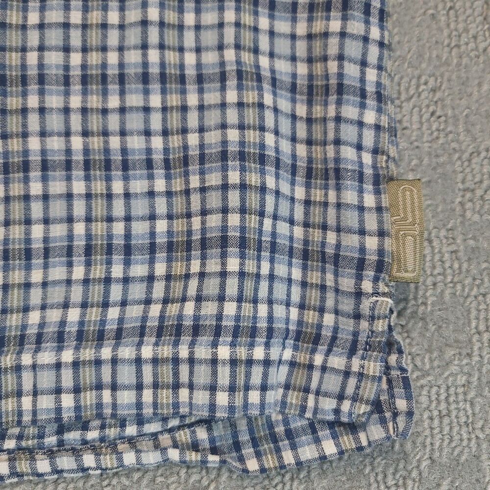 On the Brink Men's L Shirt Linen Blend Button Up Short Sleeve Plaid Pocket VTG - Picture 5 of 10